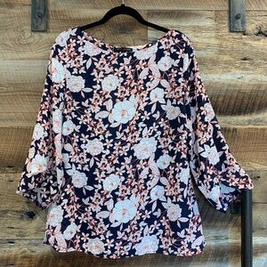 EUC - Banana Republic Factory - Boat Neck Floral Blouse - Cream/Blue/Orange - M